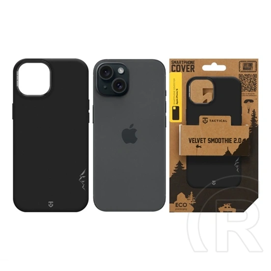 Tactical iPhone 15 magforce velvet smoothie 2.0 szilikon telefonvédő (ütésállóság, matt, magsafe) fekete