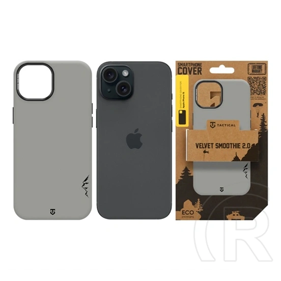 Tactical iPhone 15 magforce velvet smoothie 2.0 szilikon telefonvédő (ütésállóság, matt, magsafe) világosszürke