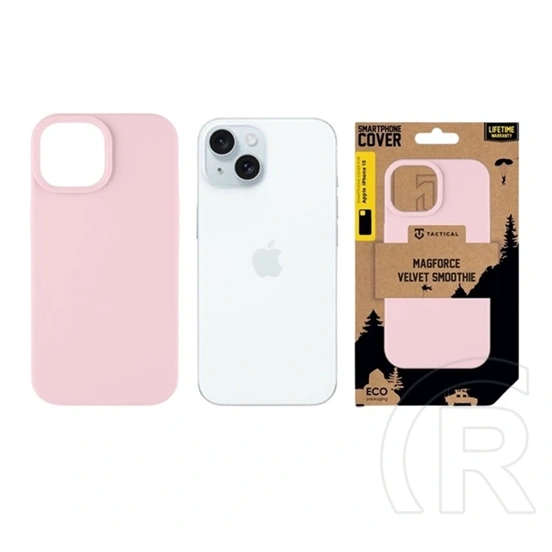 Tactical iPhone 15 magforce velvet smoothie szilikon telefonvédő (ütésálló, plüss belső, matt, magsafe) rózsaszín