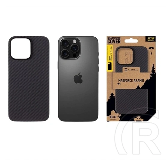 Tactical iPhone 16 Pro Max magforce aramid szilikon telefonvédő (ultravékony, magsafe, karbon minta) fekete
