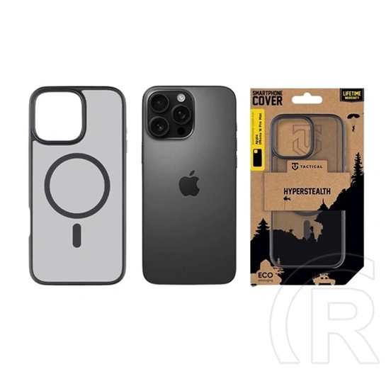 Tactical iPhone 16 Pro Max magforce hyperstealth szilikon telefonvédő (ütésálló, átlátszó matt hátlap, magsafe) fekete