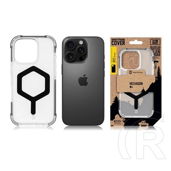 Tactical iPhone 16 Pro magforce hexagon szilikon védő (ütésálló, légpárnás sarok, átlátszó matt hátlap, magsafe) fekete