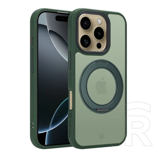 Tactical iPhone 16 Pro magforce hyperstand szilikon védő (ütésálló, átlátszó hátlap, magsafe, kitámasztó) sötétzöld