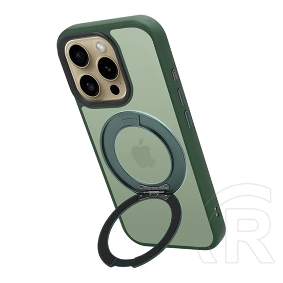 Tactical iPhone 16 Pro magforce hyperstand szilikon védő (ütésálló, átlátszó hátlap, magsafe, kitámasztó) sötétzöld