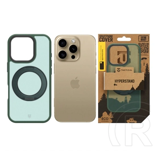 Tactical iPhone 16 Pro magforce hyperstand szilikon védő (ütésálló, átlátszó hátlap, magsafe, kitámasztó) sötétzöld