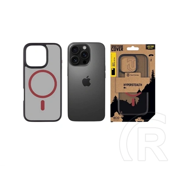 Tactical iPhone 16 Pro magforce hyperstealth 2.0 szilikon védő (ütésálló, átlátszó matt hátlap, magsafe) fekete/piros