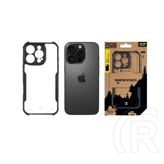 Tactical iPhone 16 Pro quantum stealth szilikon védő (ütésálló, légpárnás sarok, átlátszó hátlap, kameravédő) fekete