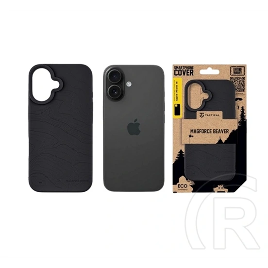 Tactical iPhone 16 magforce beaver szilikon telefonvédő (plüss belső, matt, magsafe, topográfiai minta) fekete