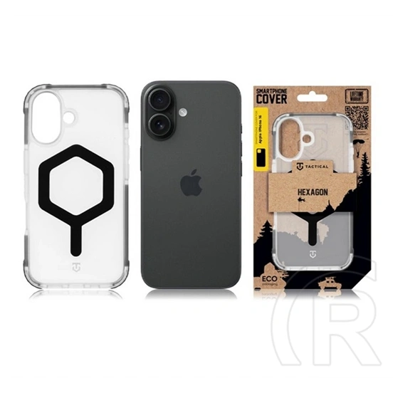 Tactical iPhone 16 magforce hexagon szilikon védő (ütésálló, légpárnás sarok, átlátszó matt hátlap, magsafe) fekete