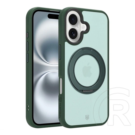 Tactical iPhone 16 magforce hyperstand szilikon telefonvédő (ütésálló, átlátszó hátlap, magsafe, kitámasztó) sötétzöld