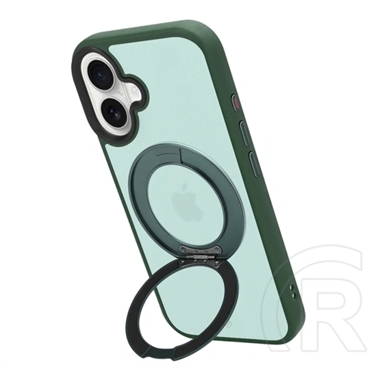 Tactical iPhone 16 magforce hyperstand szilikon telefonvédő (ütésálló, átlátszó hátlap, magsafe, kitámasztó) sötétzöld