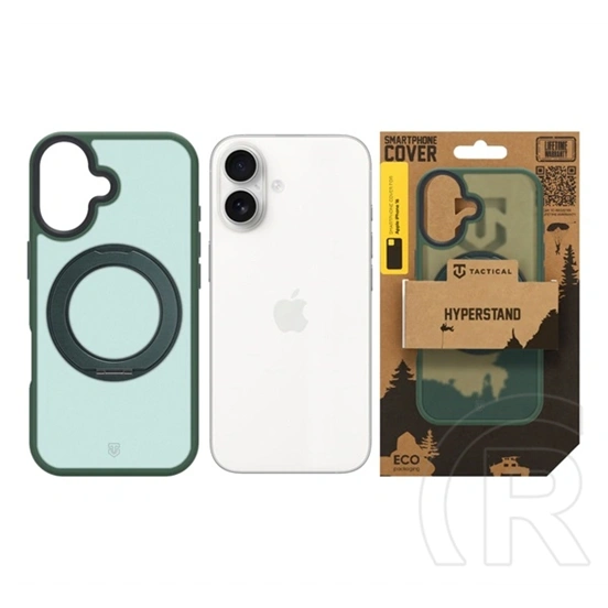 Tactical iPhone 16 magforce hyperstand szilikon telefonvédő (ütésálló, átlátszó hátlap, magsafe, kitámasztó) sötétzöld