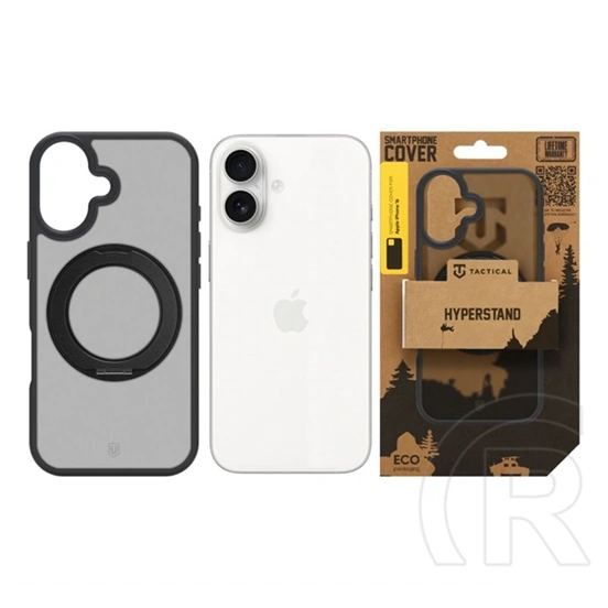 Tactical iPhone 16 magforce hyperstand szilikon telefonvédő (ütésállóság, átlátszó hátlap, magsafe, kitámasztó) fekete