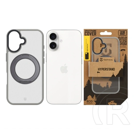 Tactical iPhone 16 magforce hyperstand szilikon védő (ütésálló, átlátszó hátlap, magsafe, kitámasztó) világosszürke