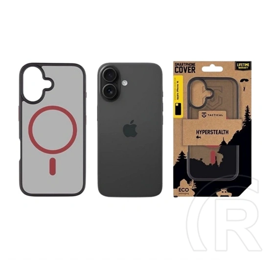 Tactical iPhone 16 magforce hyperstealth 2.0 szilikon telefonvédő (ütésálló, átlátszó matt hátlap, magsafe) fekete/piros