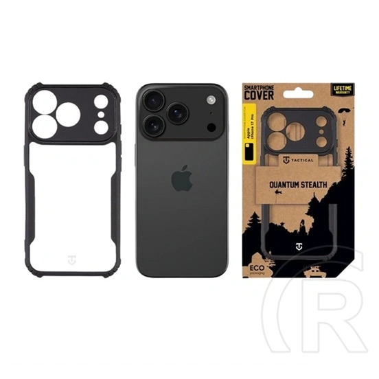 Tactical iPhone 17 Pro quantum stealth szilikon telefonvédő (ütésálló, átlátszó hátlap, kameravédő) fekete