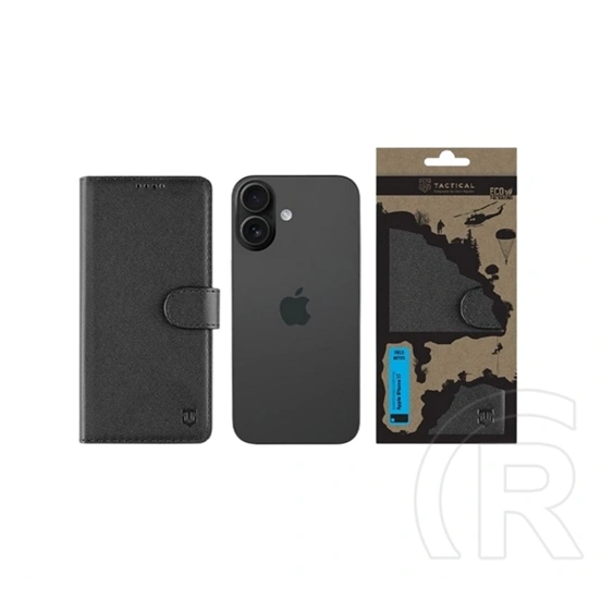 Tactical iPhone 17 field notes tok álló, bőr hatású (flip, asztali tartó, bankkártya tartó, prémium) fekete