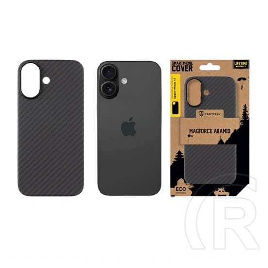 Tactical iPhone 17 magforce aramid szilikon telefonvédő (ultravékony, aramid bevonat, magsafe, karbon minta) fekete