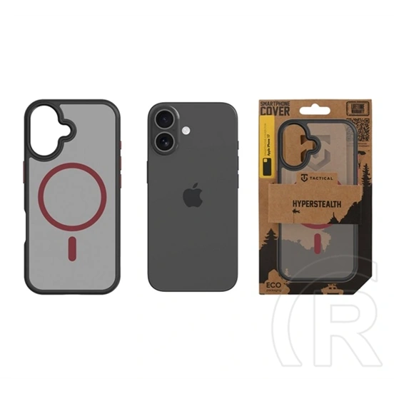 Tactical iPhone 17 magforce hyperstealth 2.0 szilikon telefonvédő (ütésálló, átlátszó matt hátlap, magsafe) fekete/piros