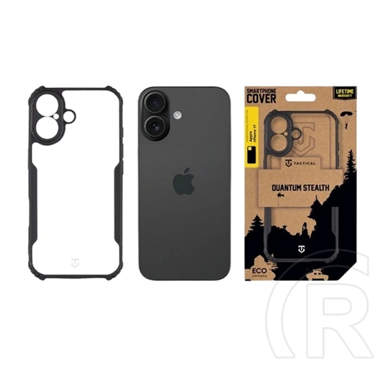 Tactical iPhone 17 quantum stealth szilikon telefonvédő (ütésálló, légpárnás sarok, átlátszó hátlap, kameravédő) fekete