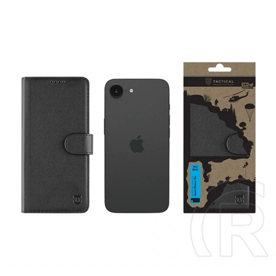 Tactical iPhone 17e  field notes tok álló, bőr hatású (flip, asztali tartó, bankkártya tartó, prémium) fekete