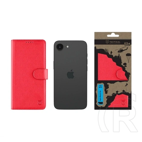 Tactical iPhone 17e  field notes tok álló, bőr hatású (flip, asztali tartó, bankkártya tartó, prémium) piros