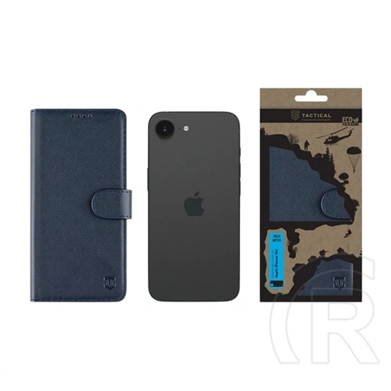 Tactical iPhone 17e  field notes tok álló, bőr hatású (flip, asztali tartó, bankkártya tartó, prémium) sötétkék