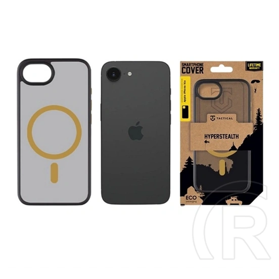 Tactical iPhone 17e magforce hyperstealth 2.0 szilikon védő (ütésálló, átlátszó matt hátlap, magsafe) fekete/citromsárga