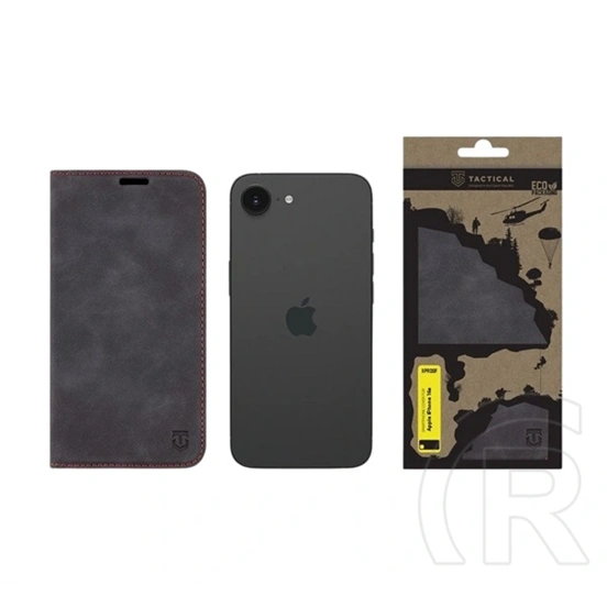 Tactical iPhone 17e  xproof tok álló, bőr hatású (flip, asztali tartó, koptatott bőr minta, prémium) fekete