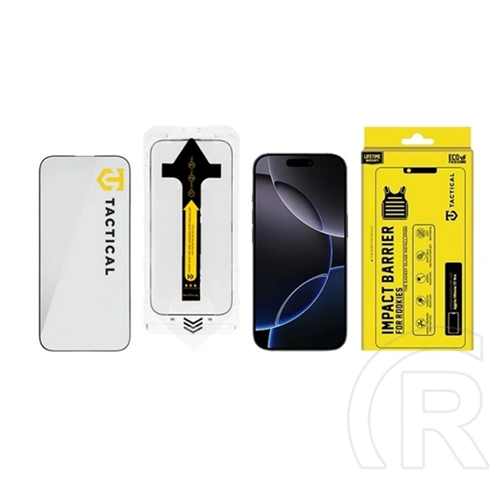 Tactical iPhone 18 Pro  impact barrier for rookies képernyővédő üveg (5d, 0.33mm, 9h + segédkeret) fekete
