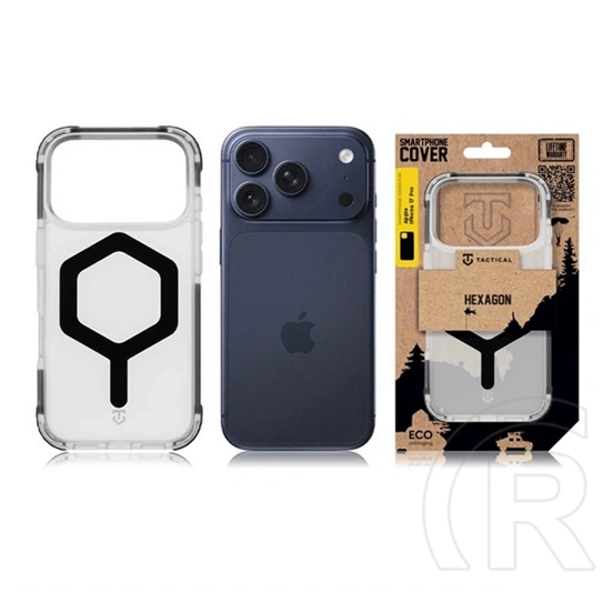 Tactical iPhone 18 Pro  magforce hexagon szilikon védő (ütésálló, légpárnás sarok, átlátszó matt hátlap, magsafe) fekete