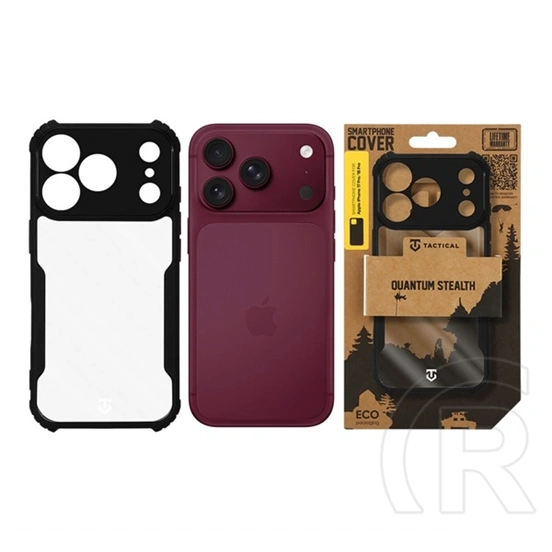 Tactical iPhone 18 Pro  quantum stealth szilikon védő (ütésálló, légpárnás sarok, átlátszó hátlap, kameravédő) fekete