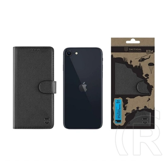 Tactical iPhone SE 2 (2020)  field notes tok álló, bőr hatású (flip, asztali tartó, bankkártya tartó, prémium) fekete