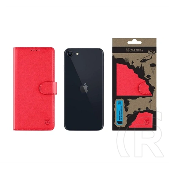 Tactical iPhone SE 3 (2022)  field notes tok álló, bőr hatású (flip, asztali tartó, bankkártya tartó, prémium) piros
