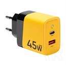 Tactical microgrid hálózati töltő usb+type-c aljzat (45w, gan, pd gyorstöltő 3.0) citromsárga