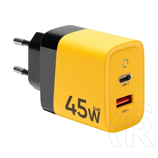 Tactical microgrid hálózati töltő usb+type-c aljzat (45w, gan, pd gyorstöltő 3.0) citromsárga