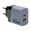 Tactical microgrid hálózati töltő usb+type-c aljzat (45w, gan, pd gyorstöltő 3.0) sötétszürke