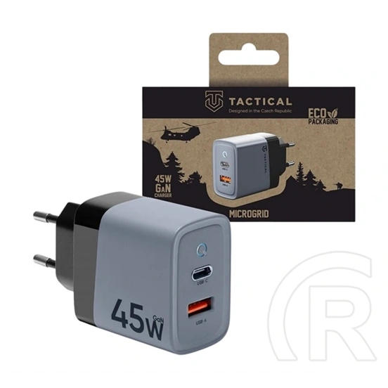 Tactical microgrid hálózati töltő usb+type-c aljzat (45w, gan, pd gyorstöltő 3.0) sötétszürke