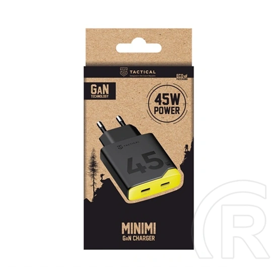 Tactical minimi hálózati töltő 2 type-c aljzat (45w, gan, gyorstöltő) fekete