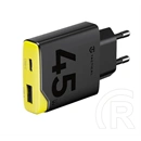 Tactical minimi hálózati töltő usb+type-c aljzat (45w, gan, gyorstöltő) fekete