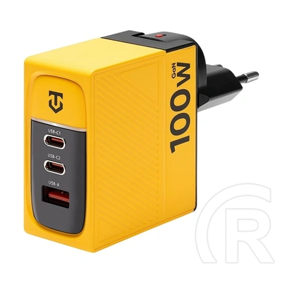 Tactical nett warrior hálózati töltő usb+2 type-c aljzat (100w, gan, pd gyorstöltő 3.0) citromsárga