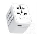 Tactical ptp adapter utazó töltő usb+type-c aljzat (12w, gyorstöltés, eu, uk, us, au) fehér
