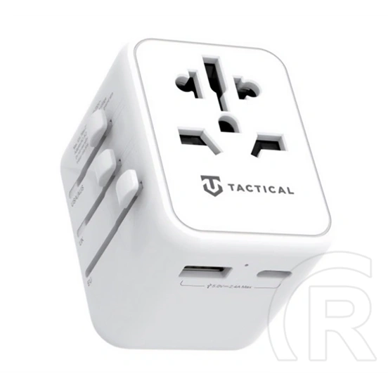 Tactical ptp adapter utazó töltő usb+type-c aljzat (12w, gyorstöltés, eu, uk, us, au) fehér