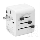 Tactical ptp adapter utazó töltő usb+type-c aljzat (12w, gyorstöltés, eu, uk, us, au) fehér