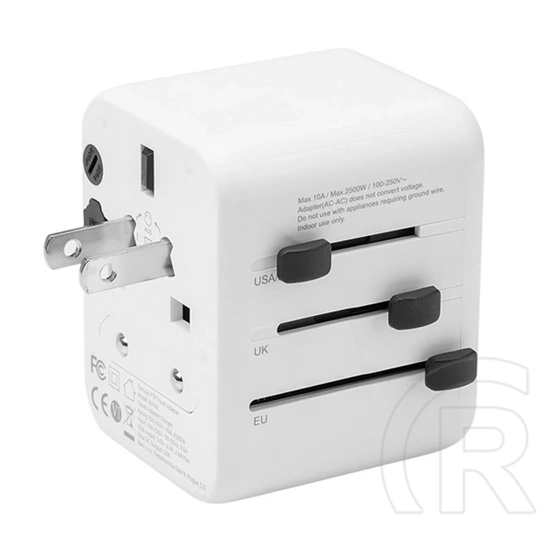 Tactical ptp adapter utazó töltő usb+type-c aljzat (12w, gyorstöltés, eu, uk, us, au) fehér