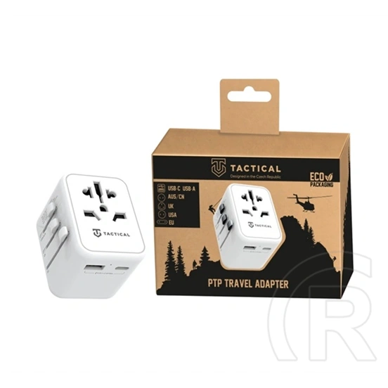 Tactical ptp adapter utazó töltő usb+type-c aljzat (12w, gyorstöltés, eu, uk, us, au) fehér