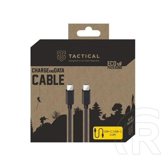Tactical smooth thread adatkábel (type-c - type-c, 60w, gyorstöltő, 30cm) fekete
