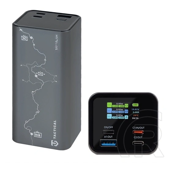 Tactical squad battalion vésztöltő usb+2 type-c aljzat (20000mah, 65w, gyorstöltő, led kijelző) sötétszürke