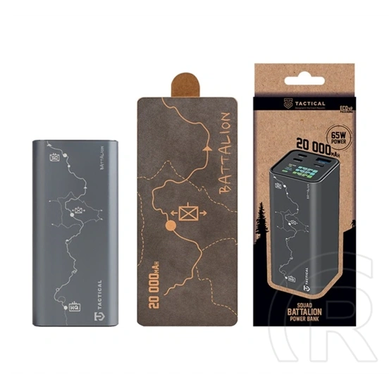 Tactical squad battalion vésztöltő usb+2 type-c aljzat (20000mah, 65w, gyorstöltő, led kijelző) sötétszürke