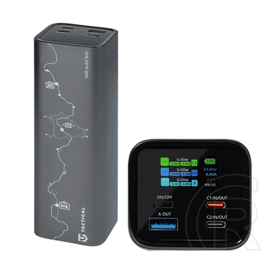 Tactical squad head quarters vésztöltő usb+2 type-c aljzat (27000mah, 65w, gyorstöltő, led kijelző) sötétszürke